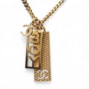 Chanel Long Necklace Pendant BOY CHANEL Boy Coco CC Tag C22P Gold